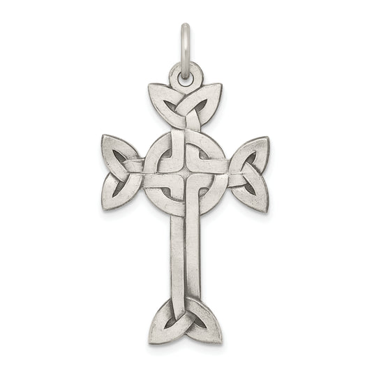 Sterling Silver Antiqued, Textured And Brushed Celtic Cross Pendant