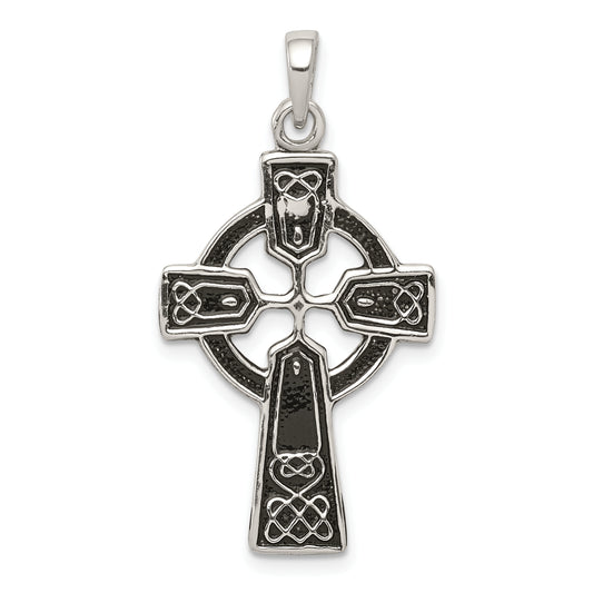 Sterling Silver Polished And Antiqued Celtic Cross Pendant