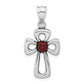 Sterling Silver Polished & Antiqued Red Glass Open Cross Pendant