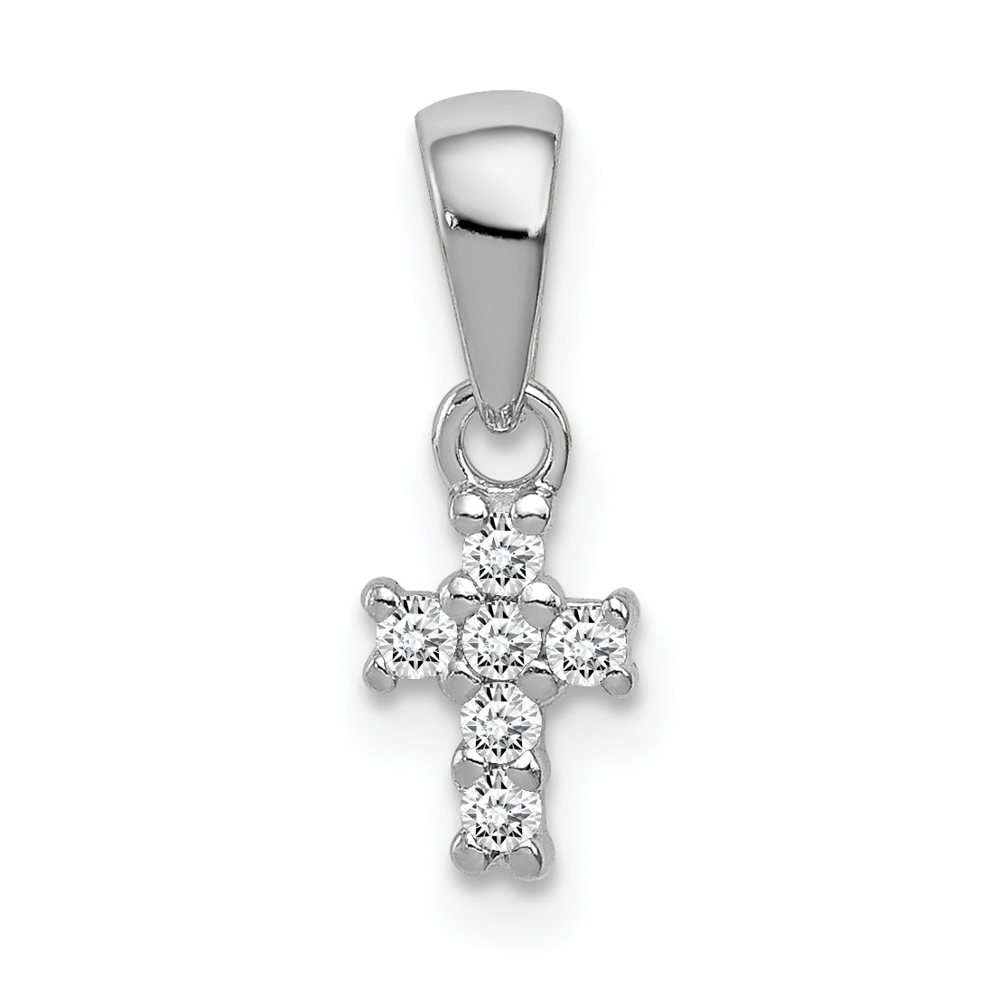 Sterling Silver Rhodium-Plated Polished Cz Cross Pendant