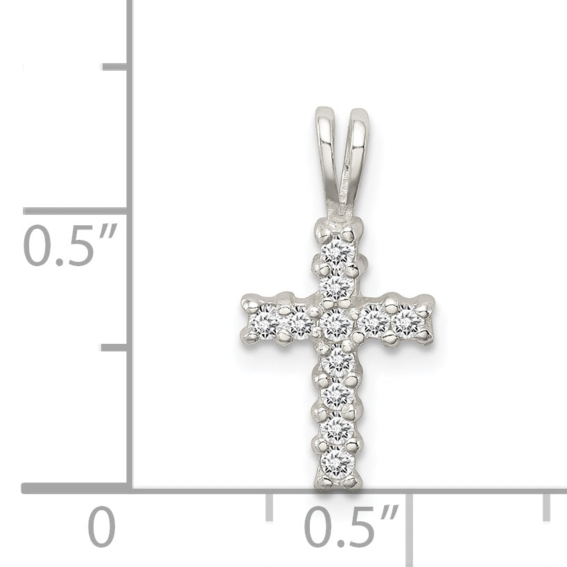 Sterling Silver Polished Cz Cross Pendant