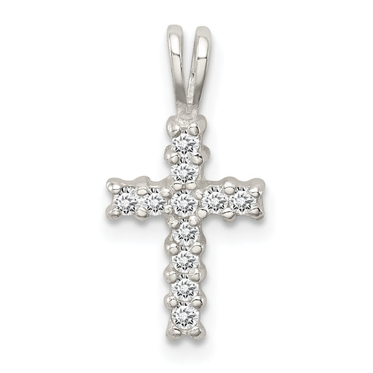 Sterling Silver Polished Cz Cross Pendant