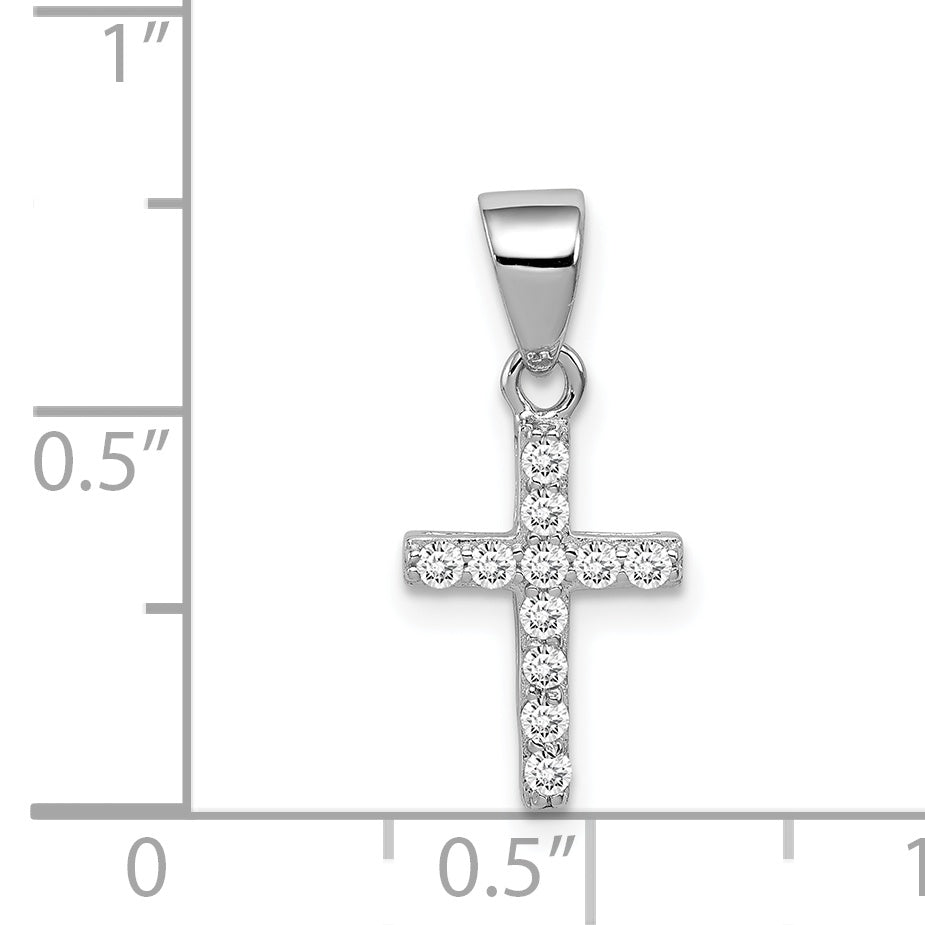 Sterling Silver Rhodium-Plated Cz Cross Pendant