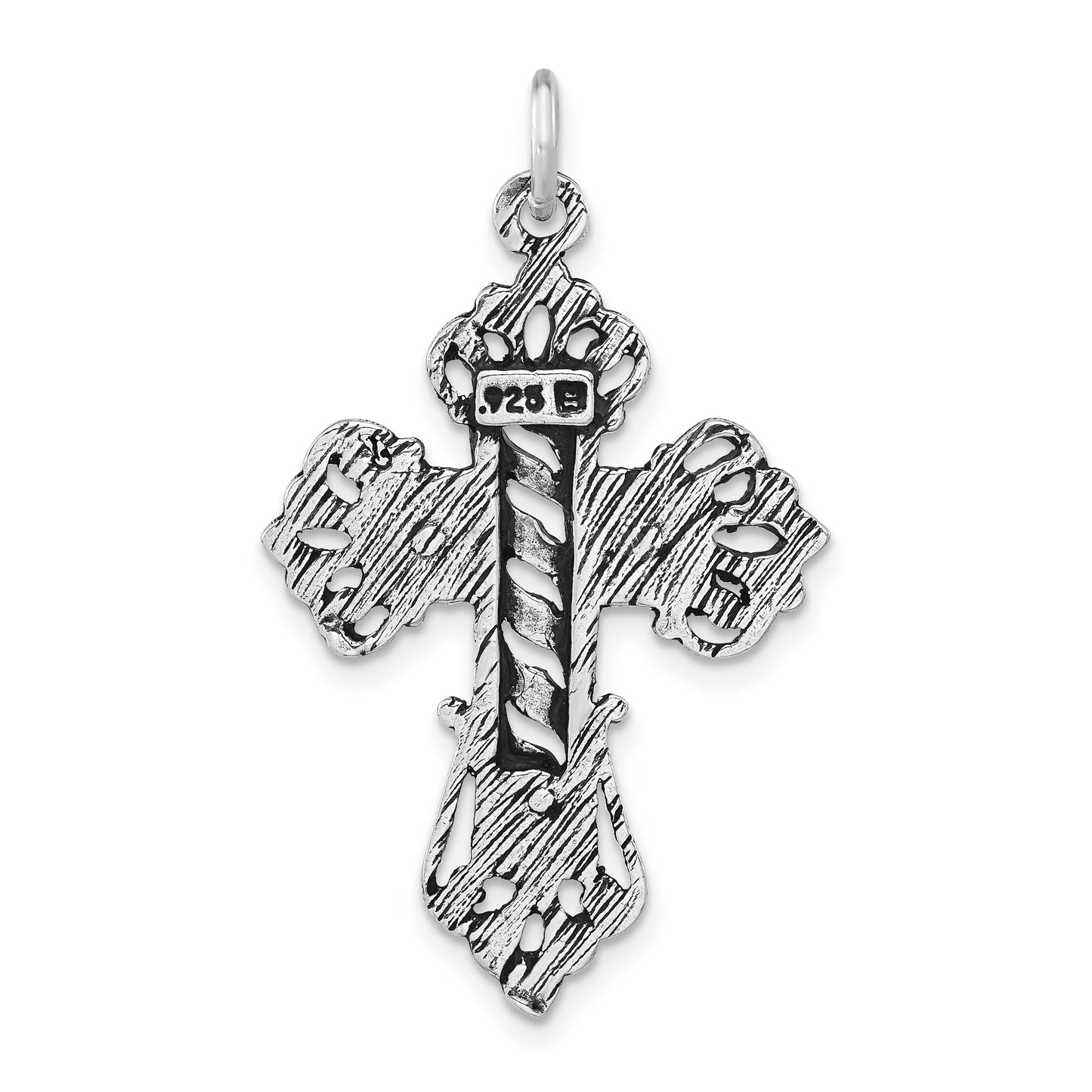 Sterling Silver Polished, Antiqued & Textured Cut-Out Cross Pendant