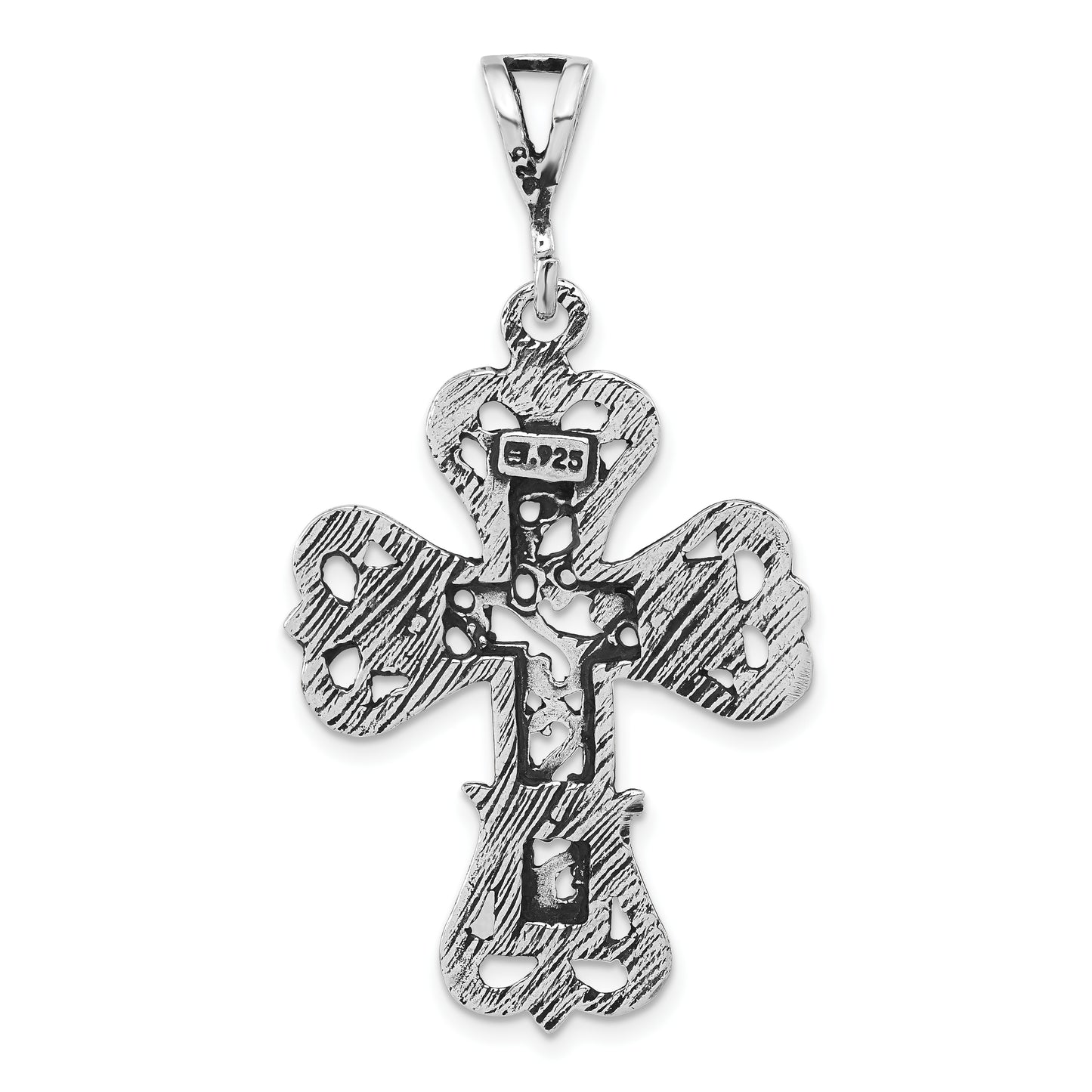 Sterling Silver Polished & Antiqued S Design Cross Pendant