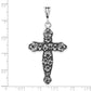 Sterling Silver Polished Antiqued & Textured Large Floral Cross Pendant