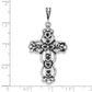 Sterling Silver Polished Antiqued & Textured Bow Bell Heart Cross Pendant