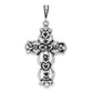 Sterling Silver Polished Antiqued & Textured Bow Bell Heart Cross Pendant