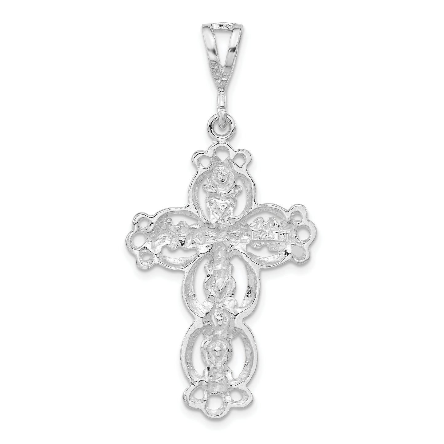 Sterling Silver Polished & Textured Bow Bell Heart Cross Pendant