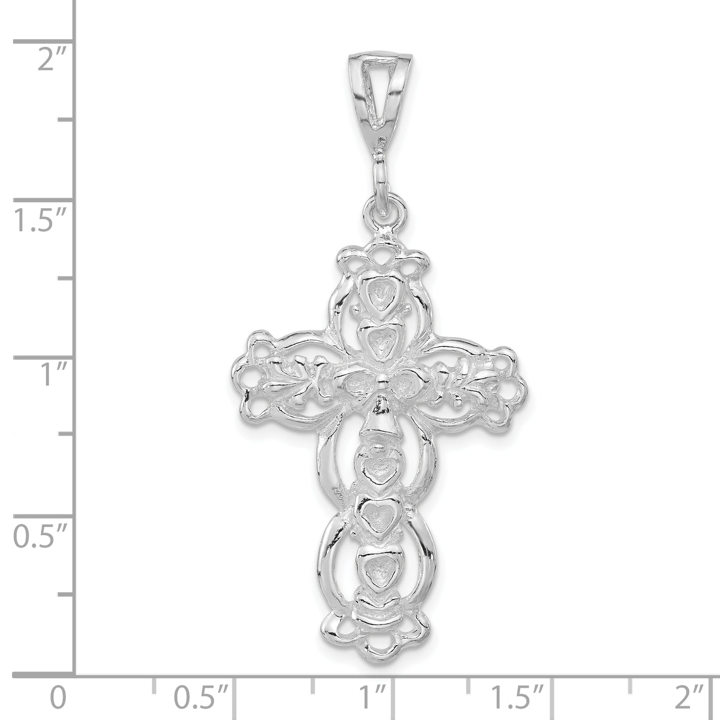 Sterling Silver Polished & Textured Bow Bell Heart Cross Pendant