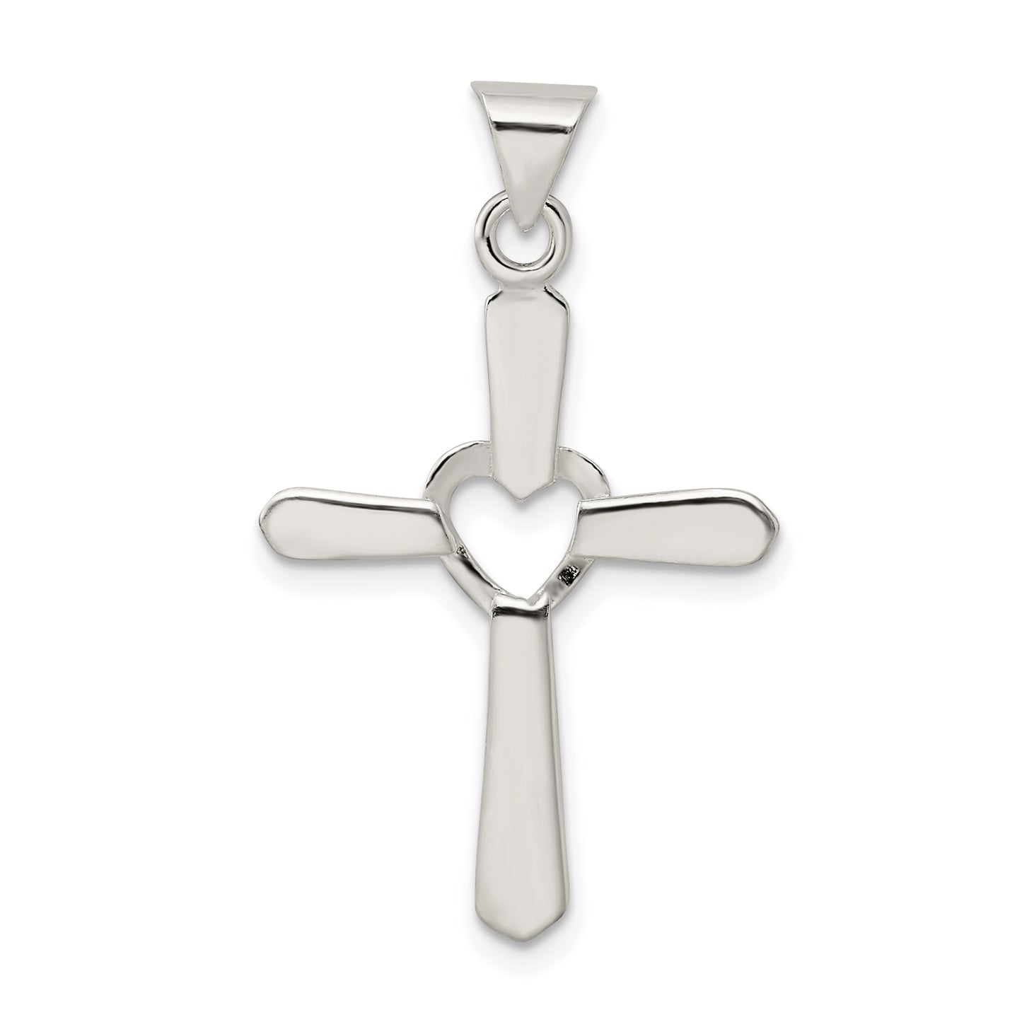 Sterling Silver Polished And Textured Cross W/ Heart Pendant