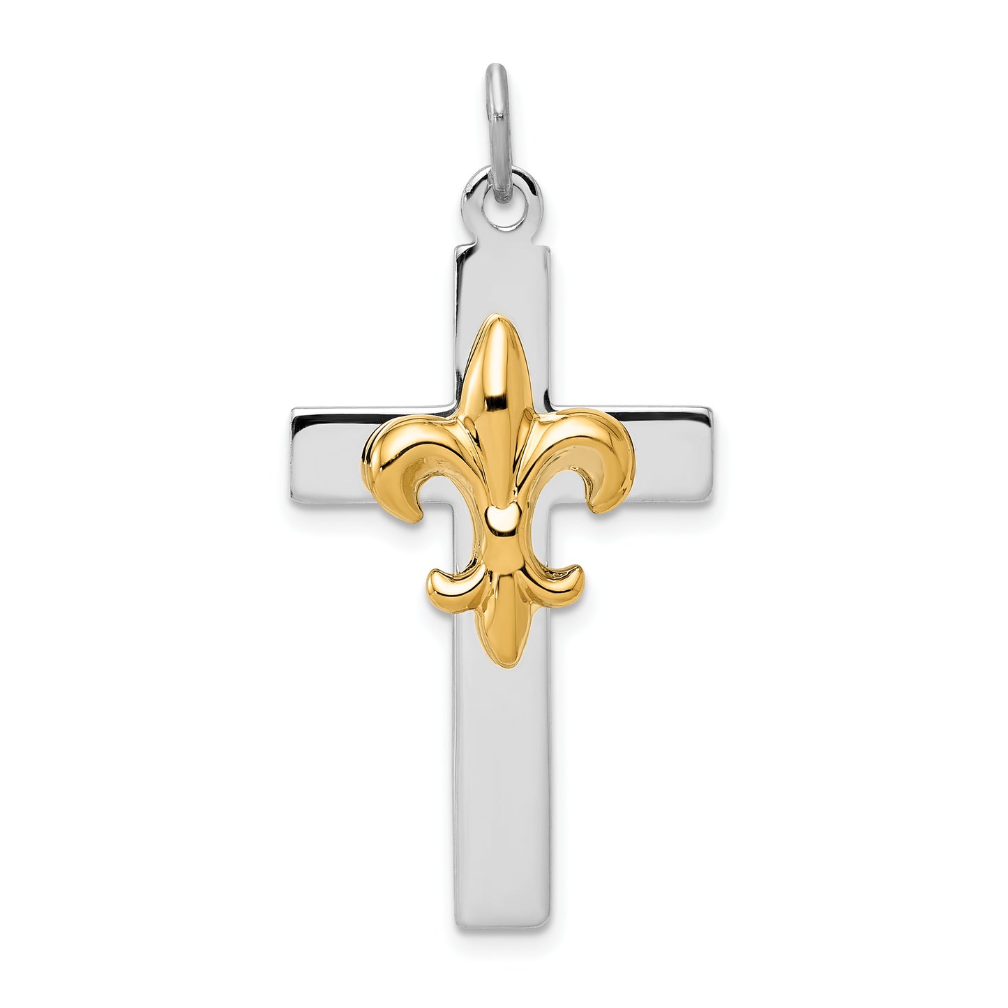 Sterling Silver Rhodium-Plated & Gold-Tone Fleur De Lis Cross Pendant