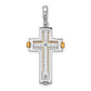 Sterling Silver Rhodium-Plated & Gold-Tone Brshd/Polished Cross Pendant