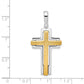 Sterling Silver Rhodium-Plated & Gold-Tone Brshd/Polished Cross Pendant