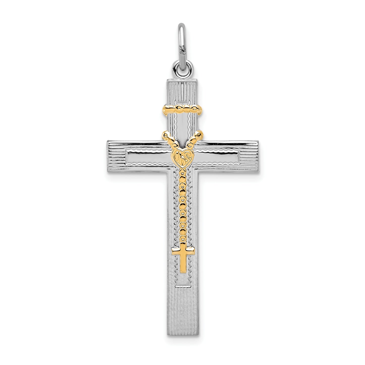 Sterling Silver Rhodium-Plated & Gold-Tone Rosary On Cross Pendant