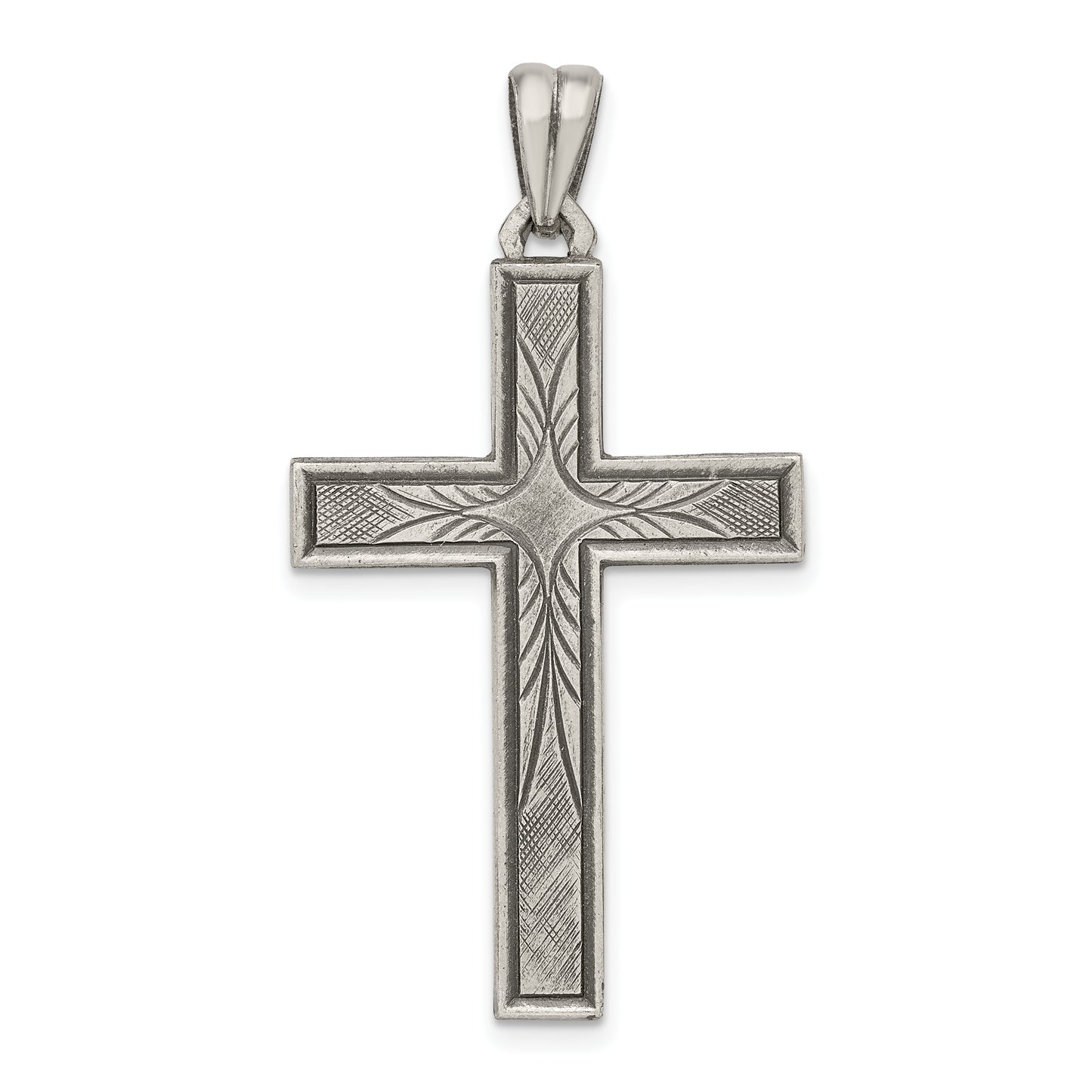 Sterling Silver Antiqued, Polished And Brushed Latin Cross Pendant