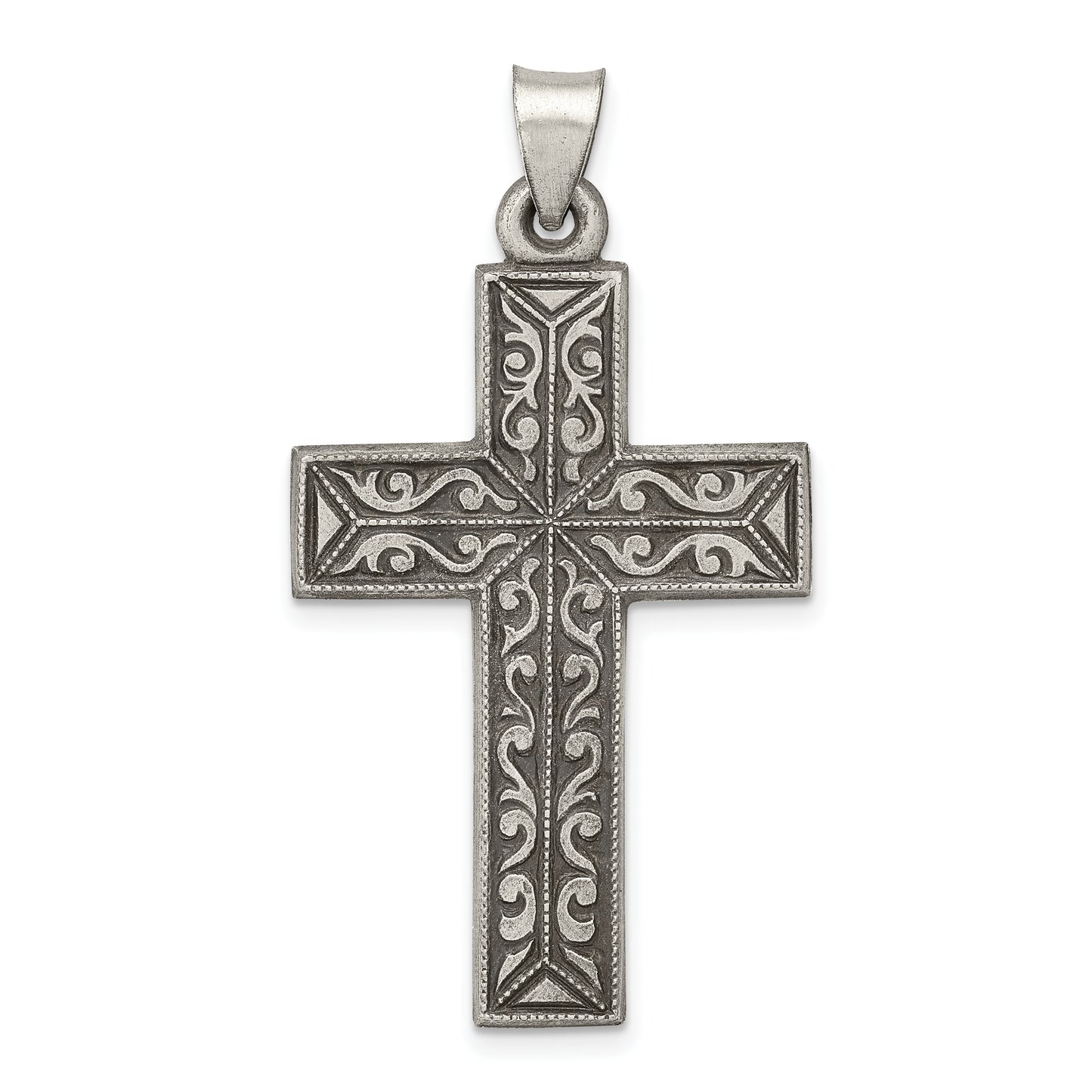 Sterling Silver Antiqued, Polished And Brushed Latin Cross Pendant