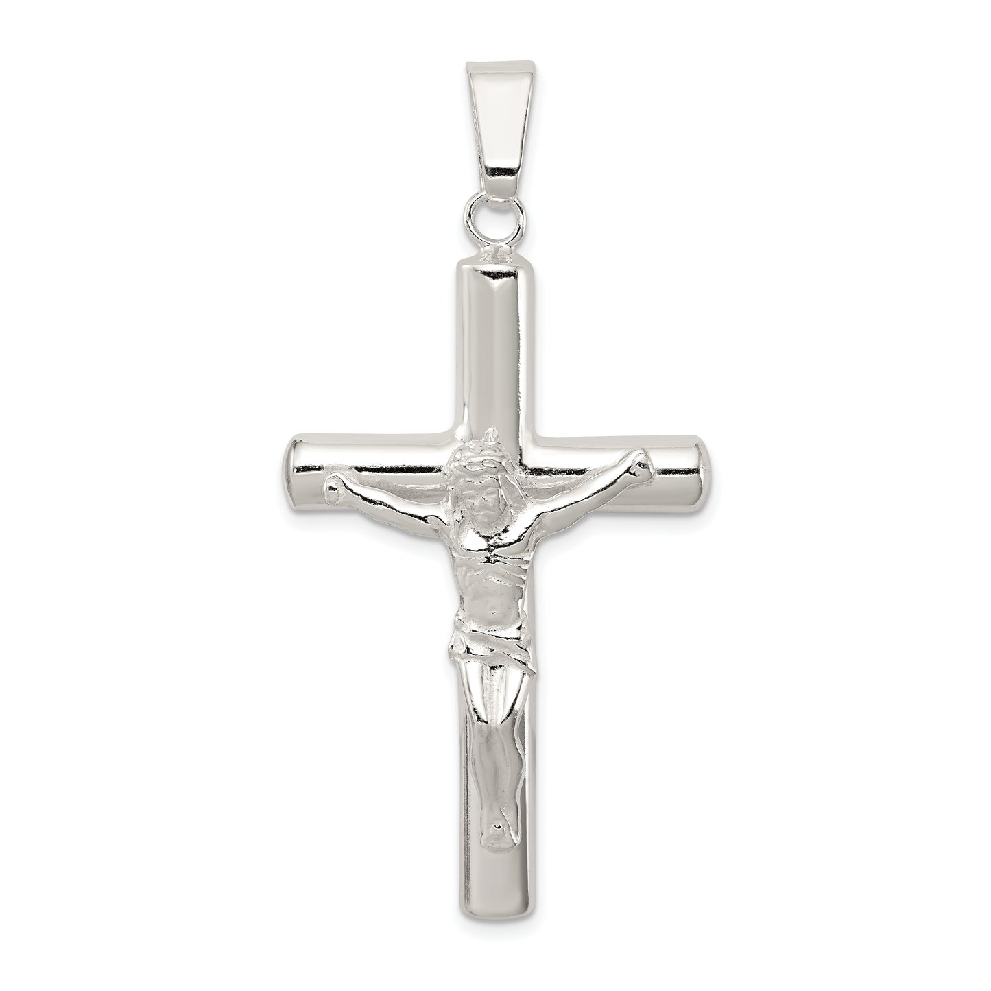 Sterling Silver Polished Hollow Crucifix Cross Pendant