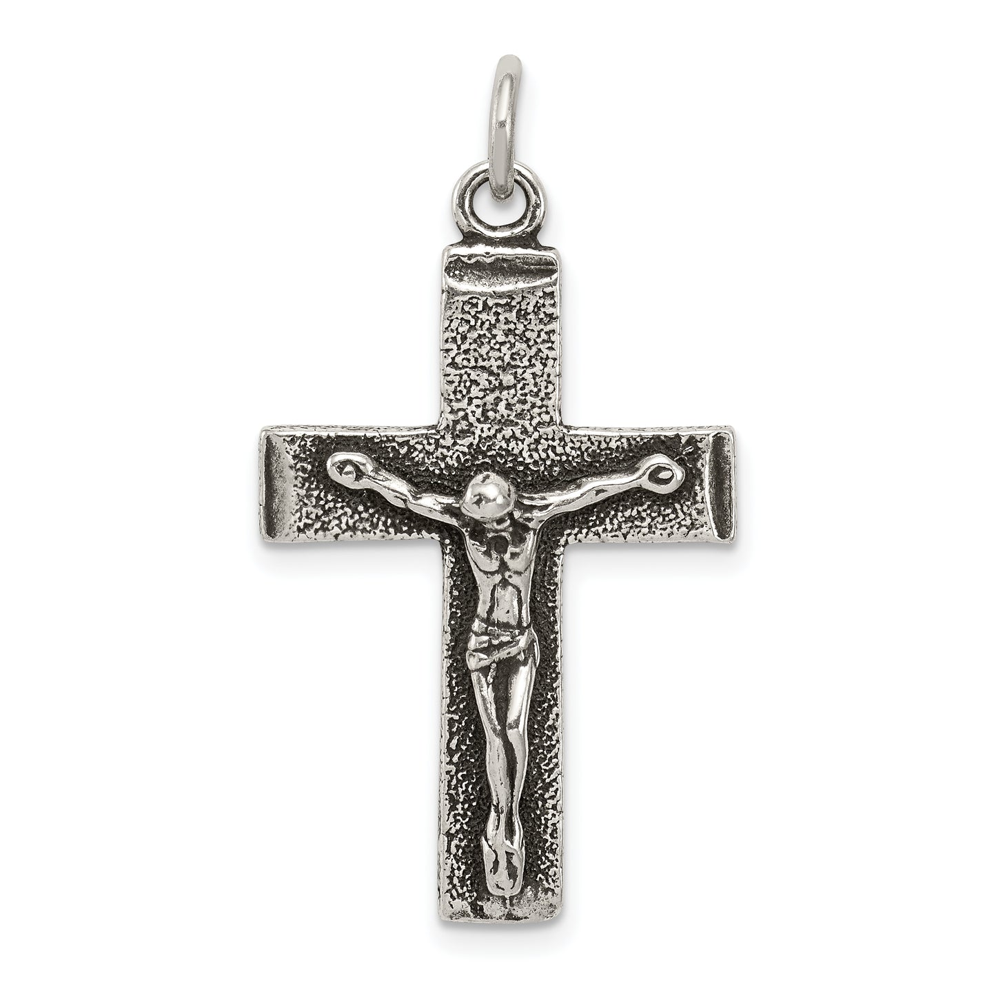 Sterling Silver Antiqued Squared Cross Crucifix Pendant