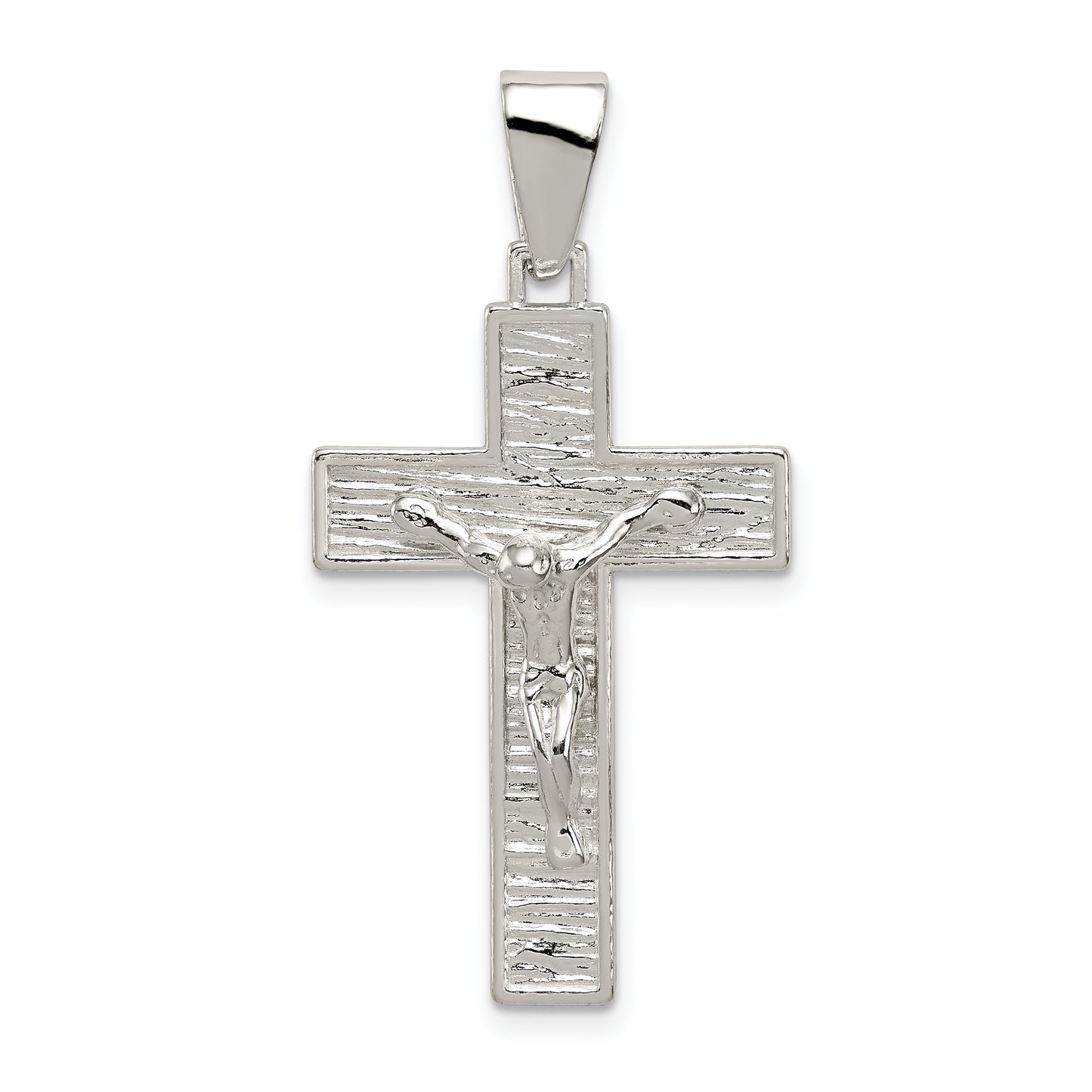 Sterling Silver Polished Box Cross Crucifix Pendant