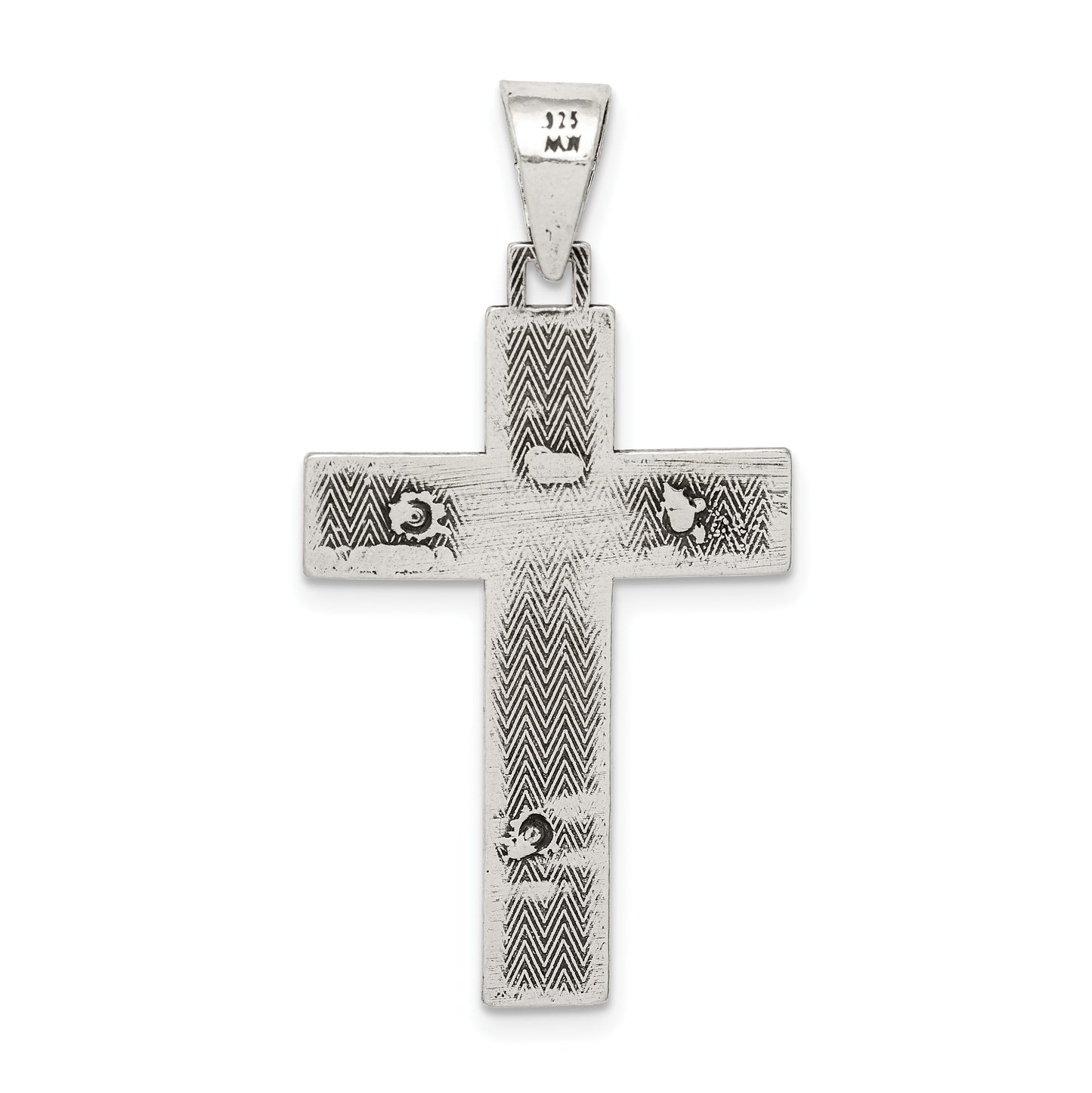 Sterling Silver Antiqued Box Cross Crucifix Pendant