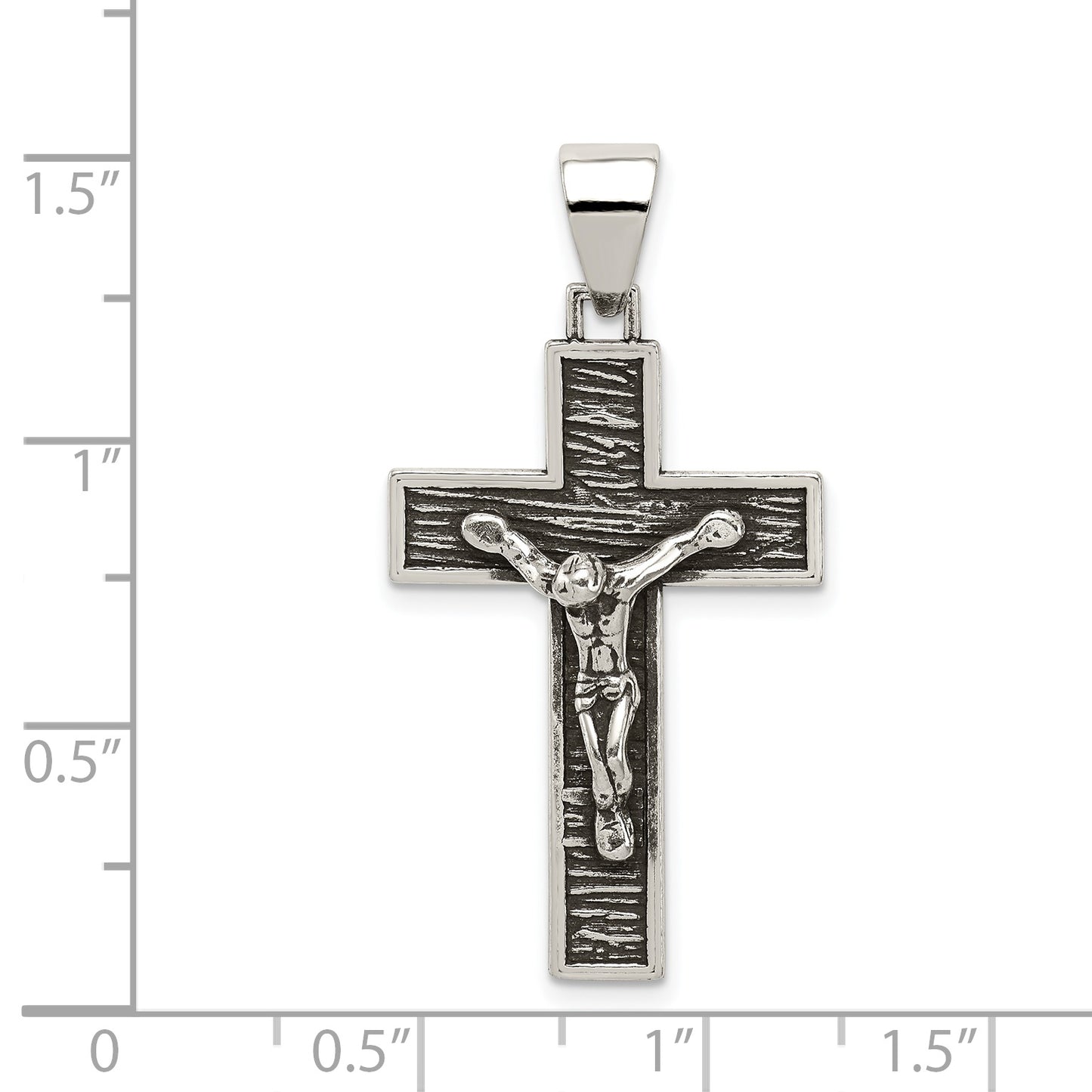 Sterling Silver Antiqued Box Cross Crucifix Pendant