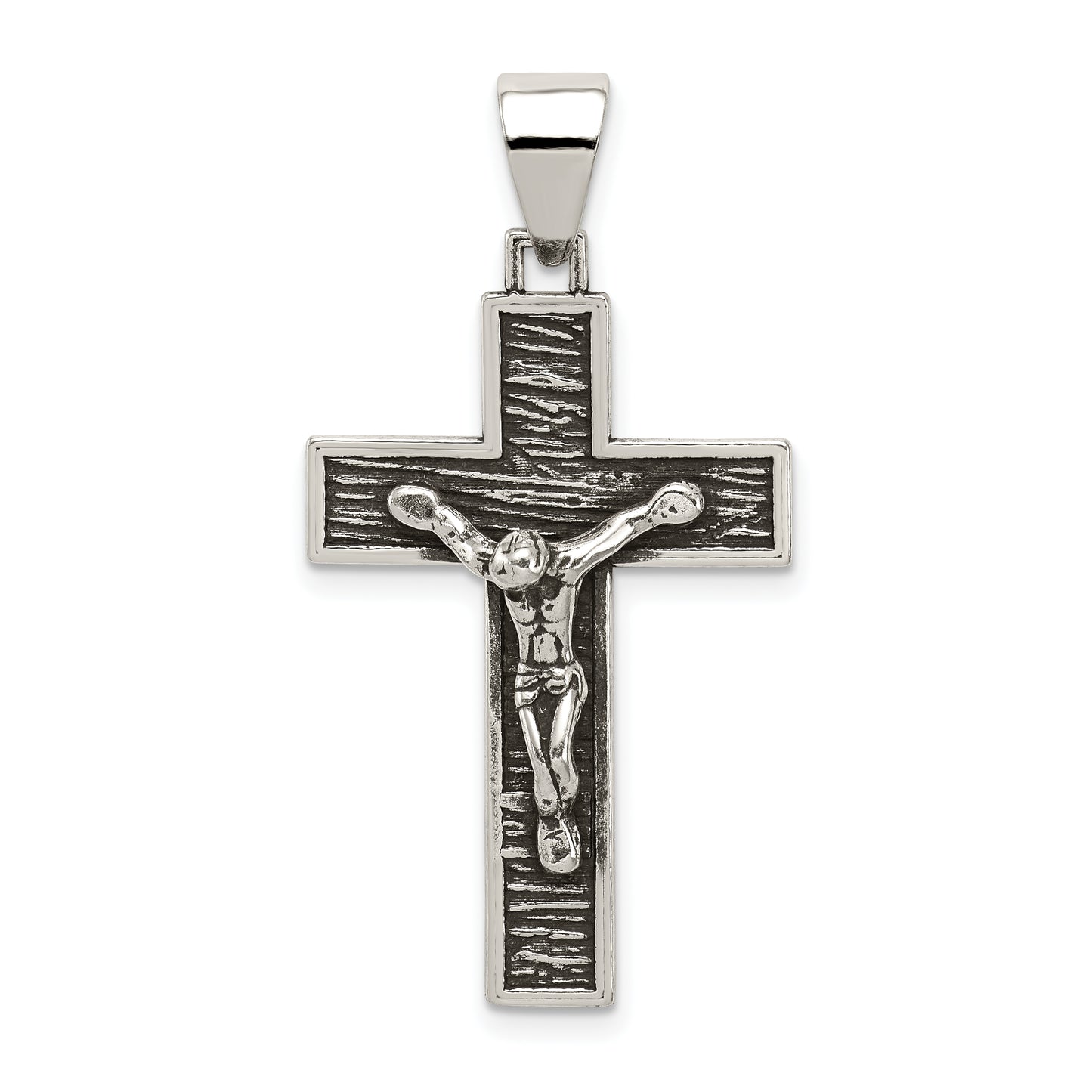 Sterling Silver Antiqued Box Cross Crucifix Pendant