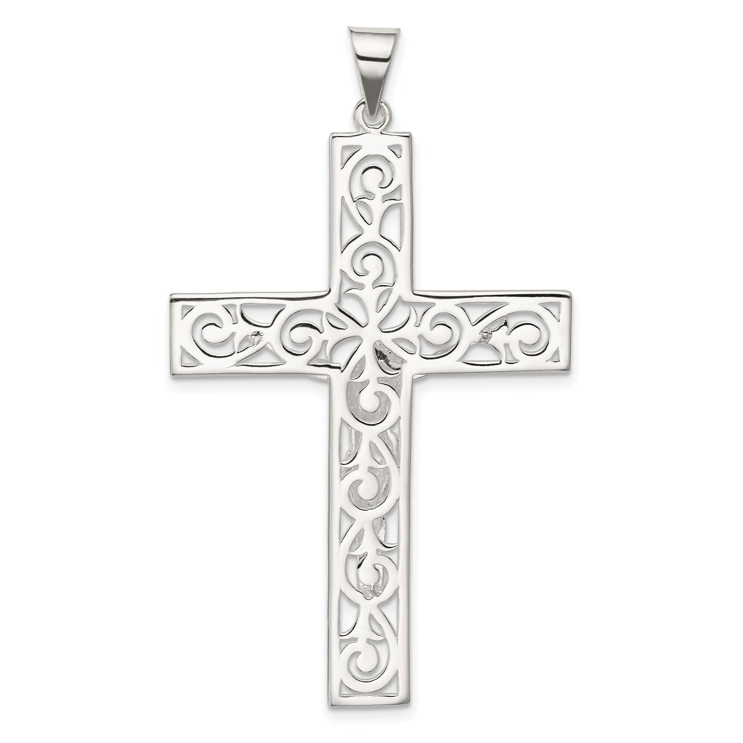 Sterling Silver Polished Beaded Filigree Crucifix Pendant