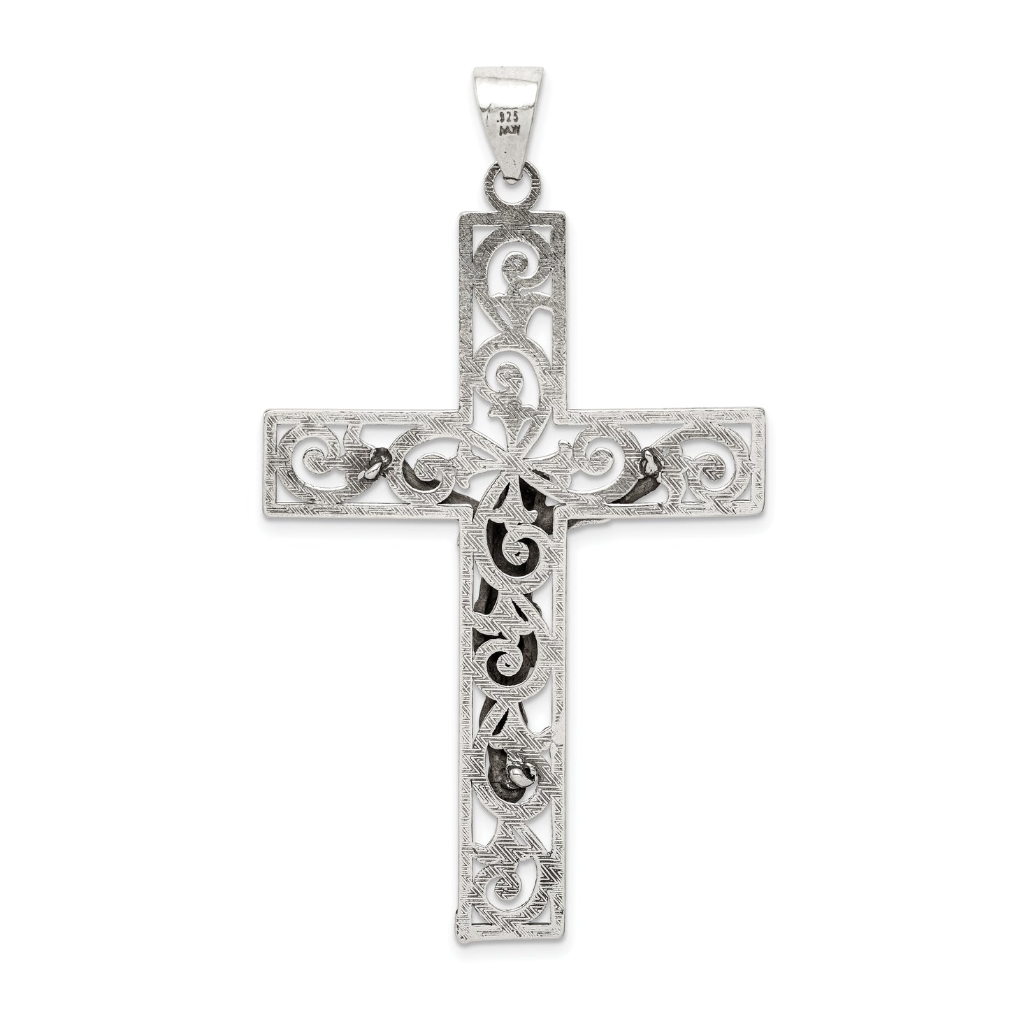 Sterling Silver Antiqued Beaded Filigree Crucifix Pendant