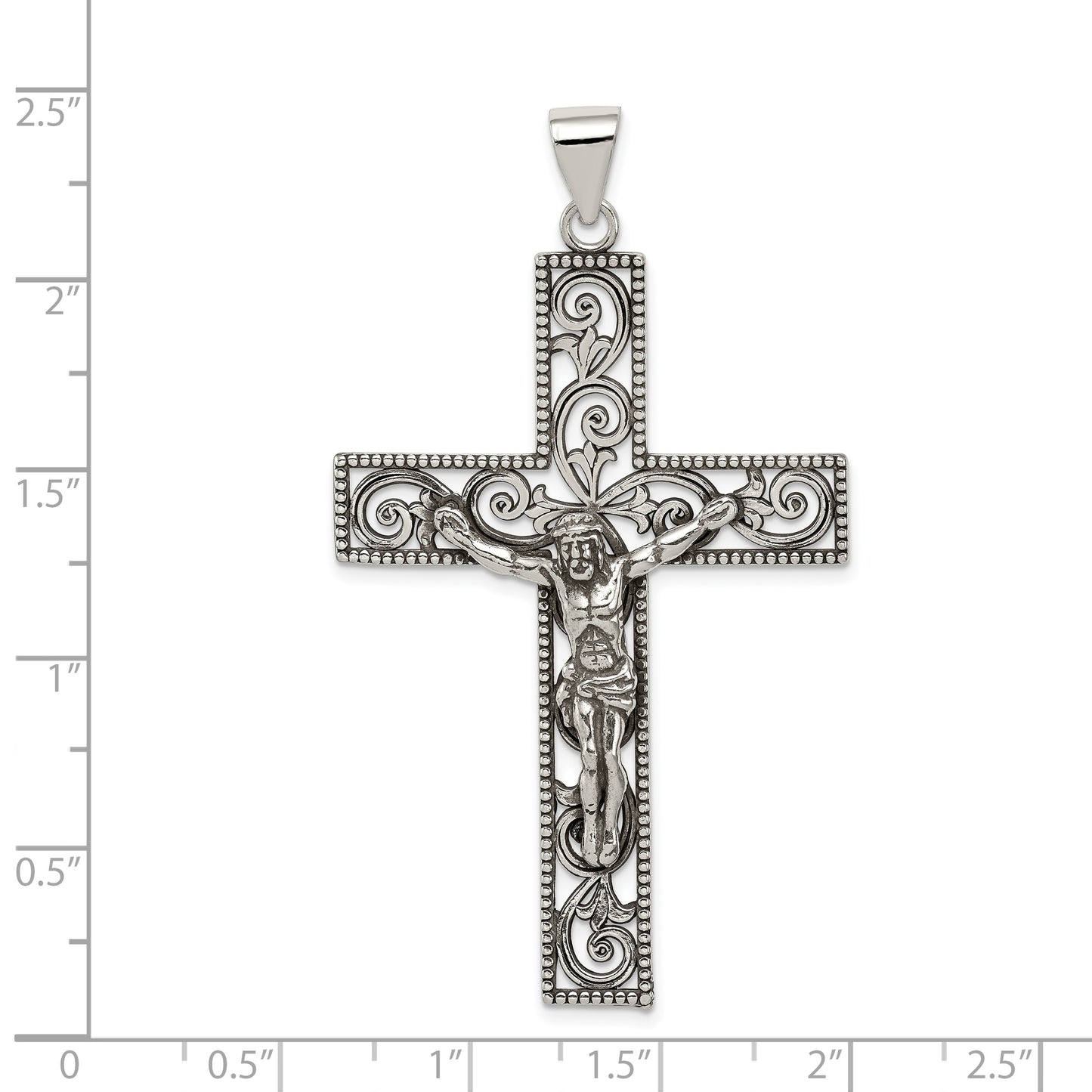 Sterling Silver Antiqued Beaded Filigree Crucifix Pendant