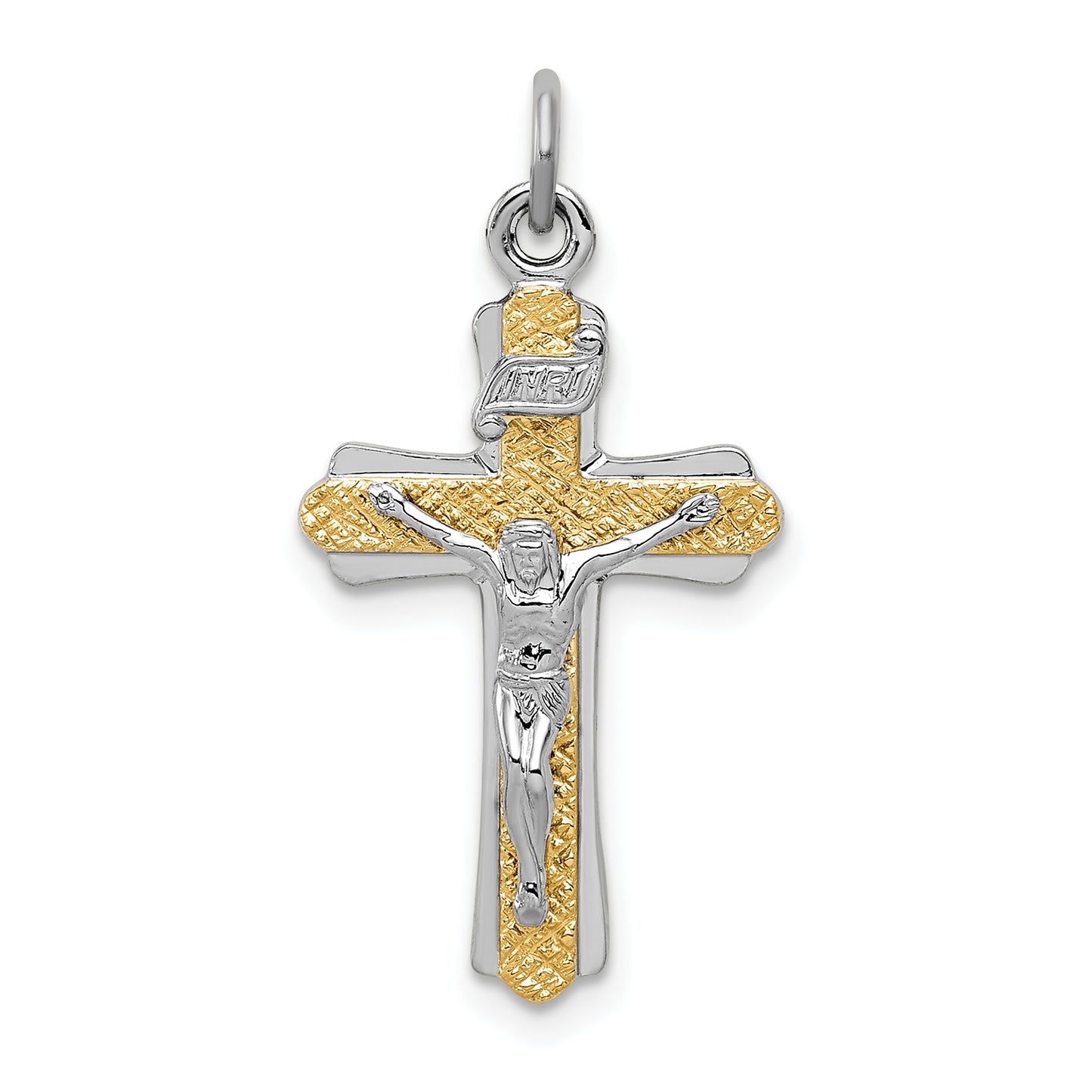 Sterling Silver Rhodium-Plated & Gold-Tone Inri Crucifix Cross Pendant