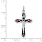 Sterling Silver Rhodium-Plated Black Epxy Purple Cz Inri Cross Pendant