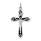 Sterling Silver Rhodium-Plated Black Epxy Purple Cz Inri Cross Pendant