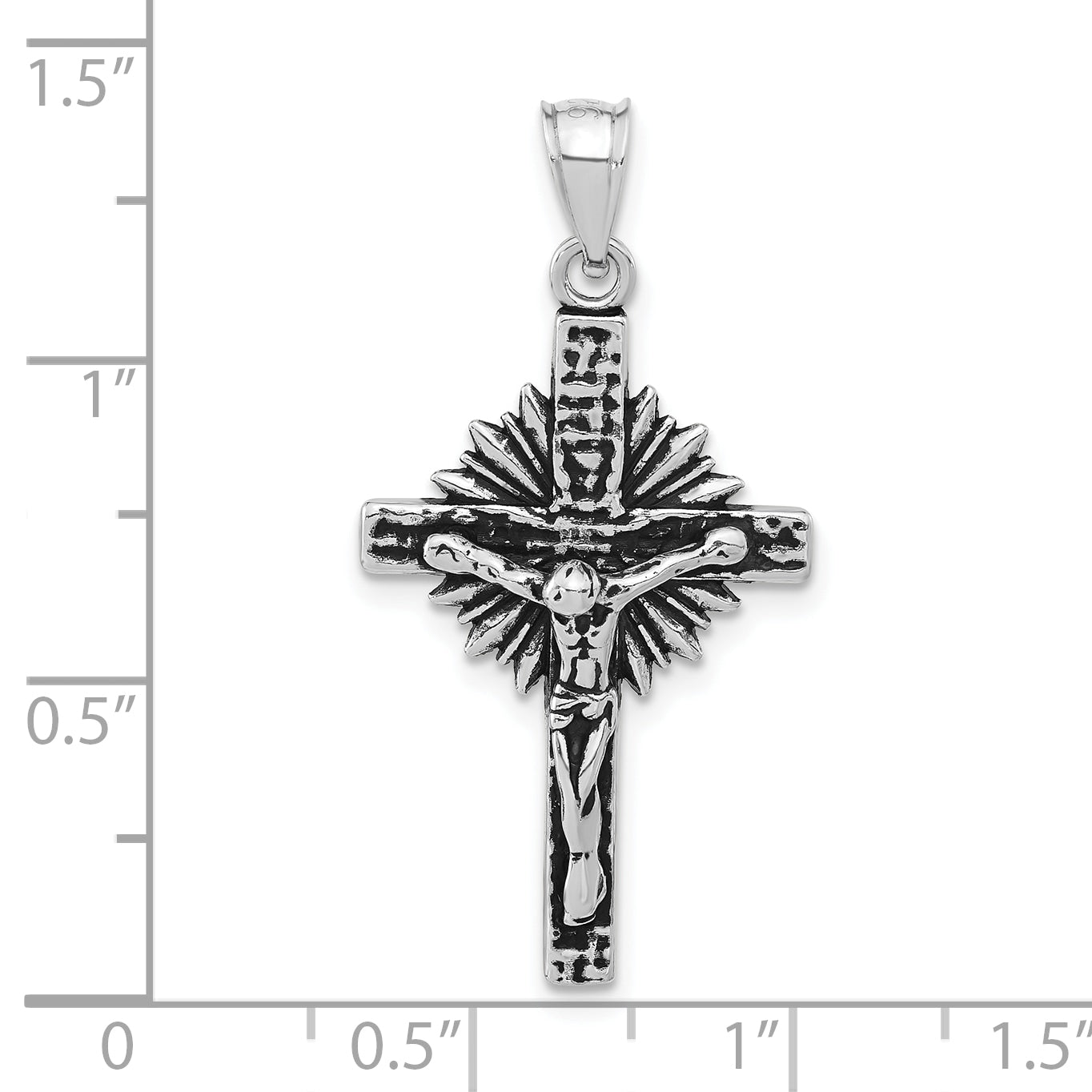 Sterling Silver Polished & Antiqued Cross W/Rays Crucifix Pendant