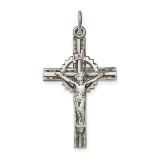 Sterling Silver Antiqued, Textured And Polished Inri Crucifix Pendant