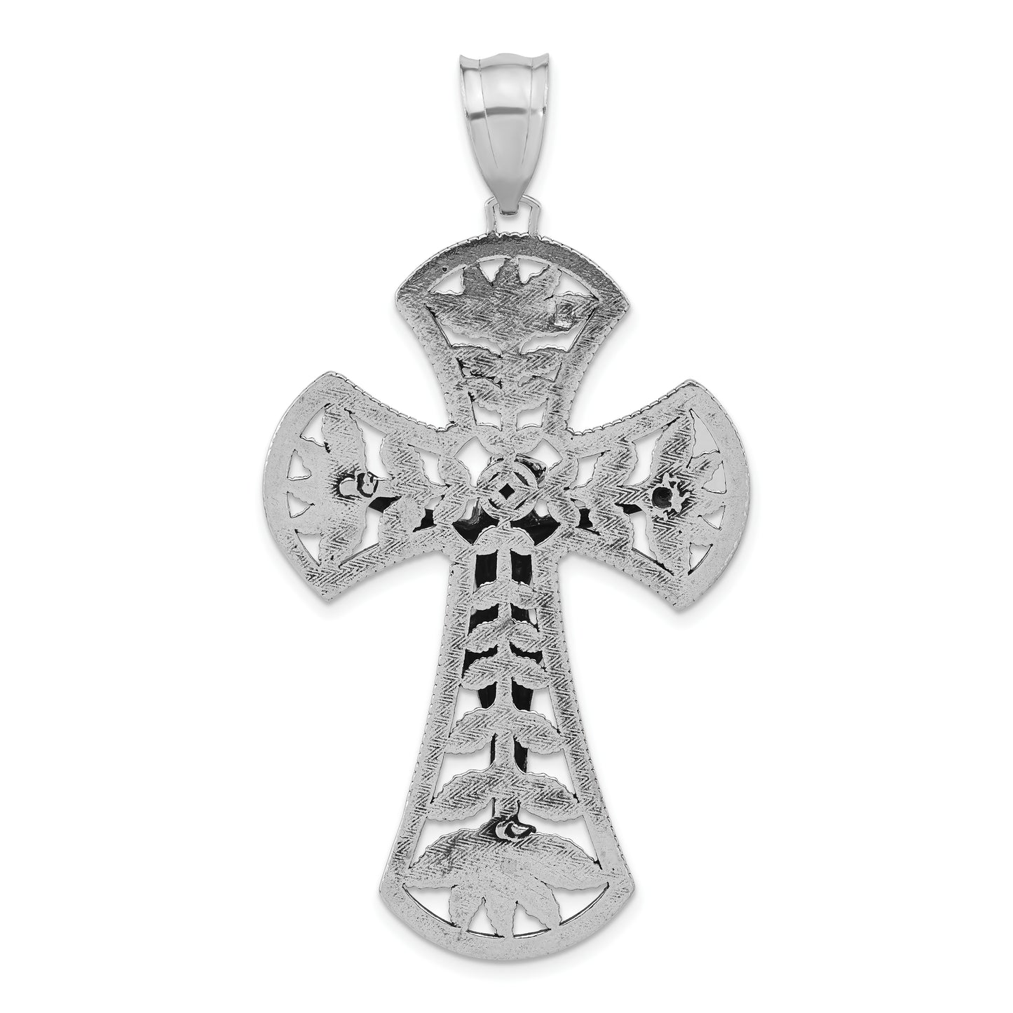 Sterling Silver Polished & Antiqued Large Leaf Crucifix Pendant