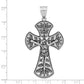 Sterling Silver Polished & Antiqued Large Leaf Crucifix Pendant