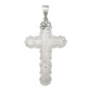 Sterling Silver Polished & Textured Large Floral Cross W/Jesus Pendant