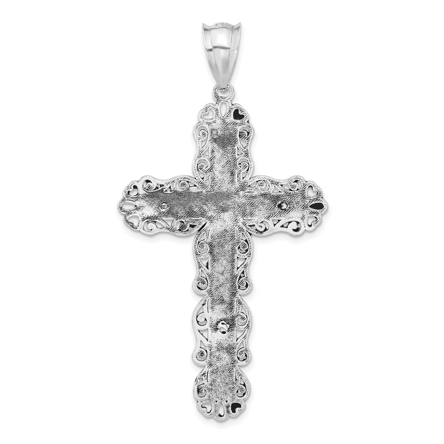 Sterling Silver Polished Antiqued & Textured Large Heart Crucifix Pendant