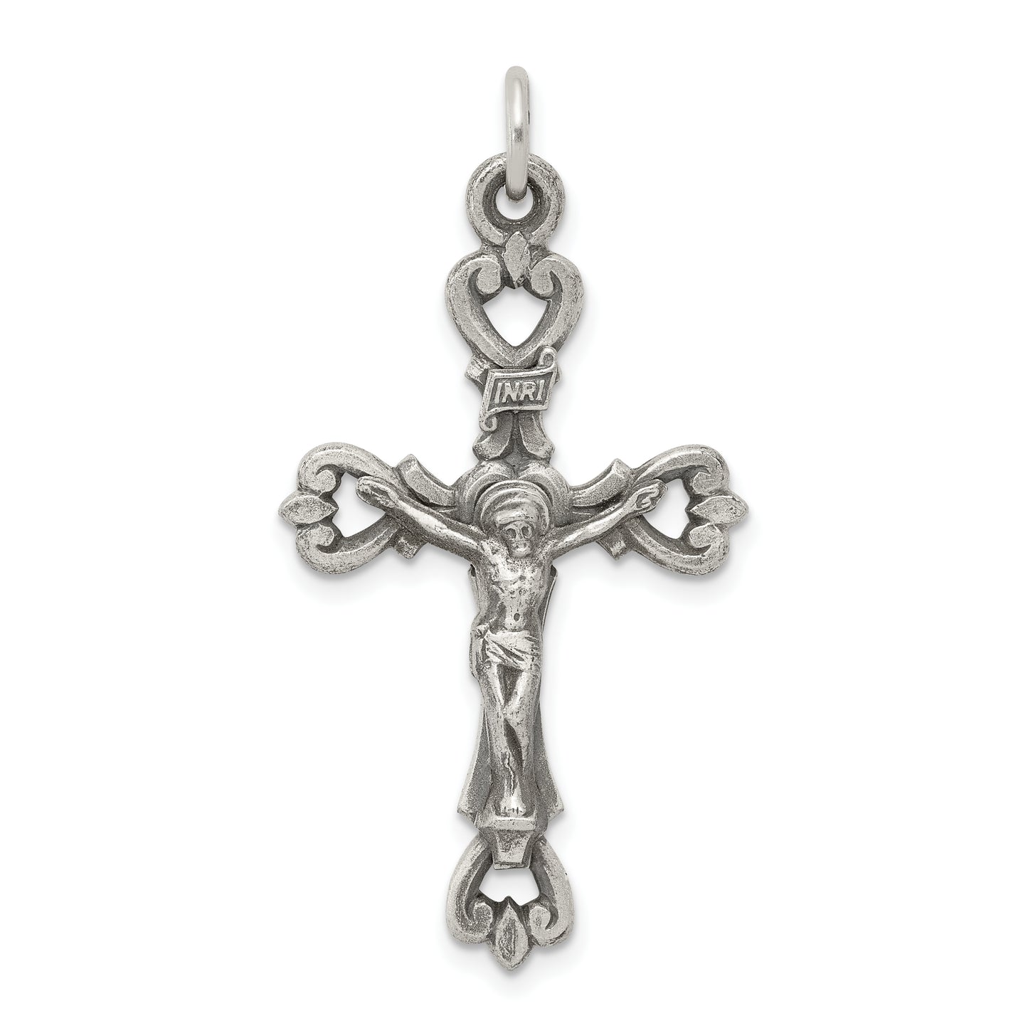 Sterling Silver Antiqued And Brushed Inri Crucifix Pendant