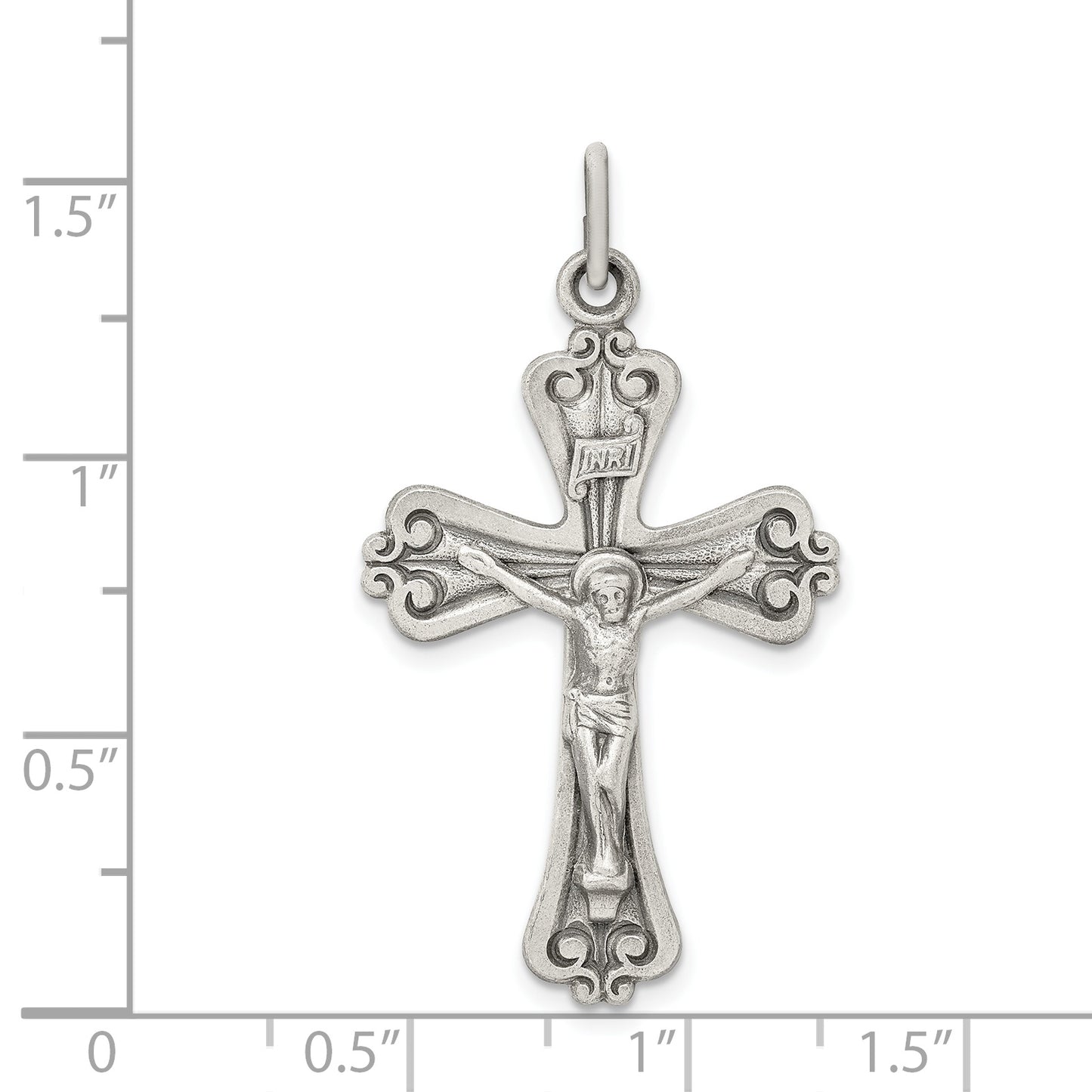 Sterling Silver Antiqued And Brushed Inri Crucifix Pendant