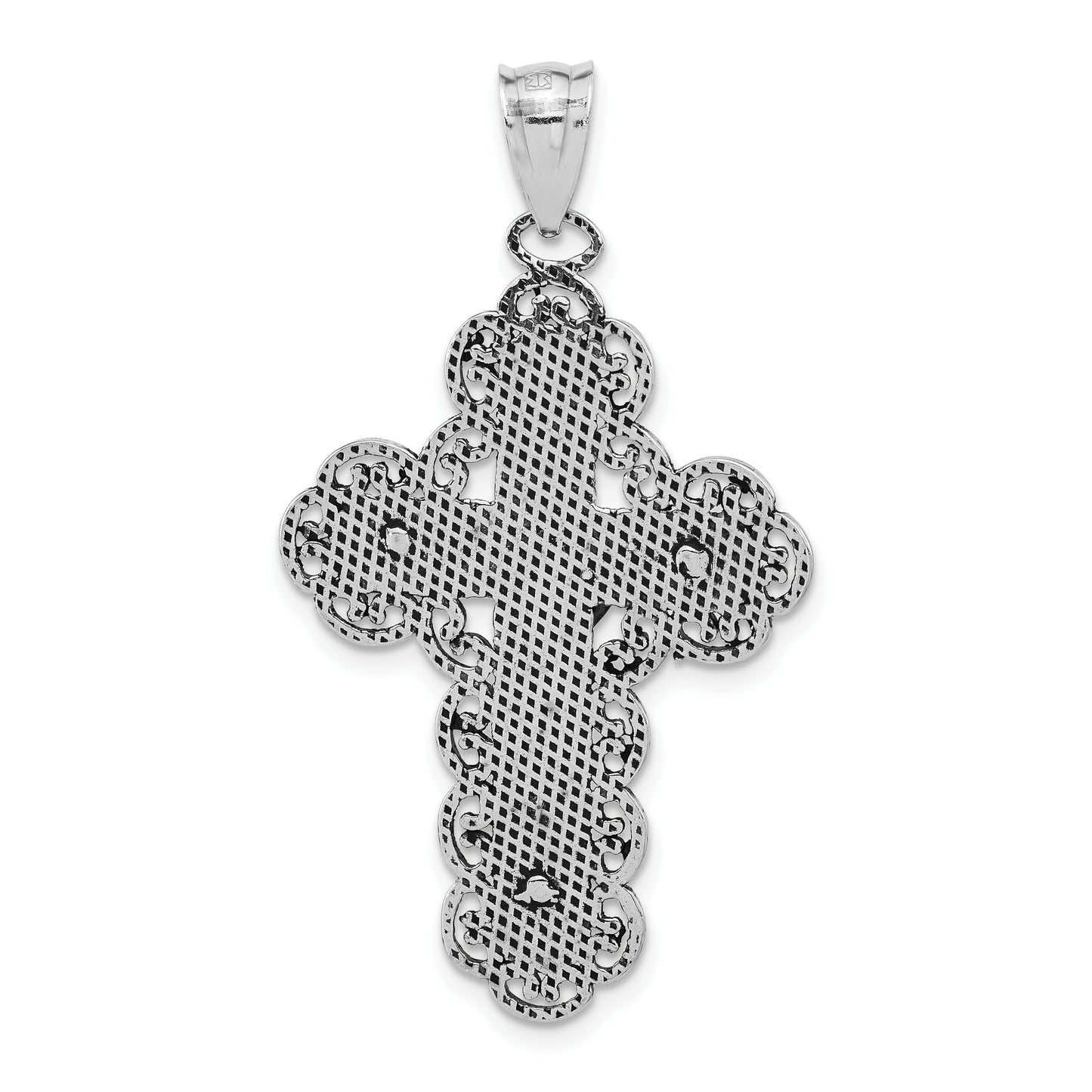 Sterling Silver Polished & Antiqued Filigree Crucifix Pendant