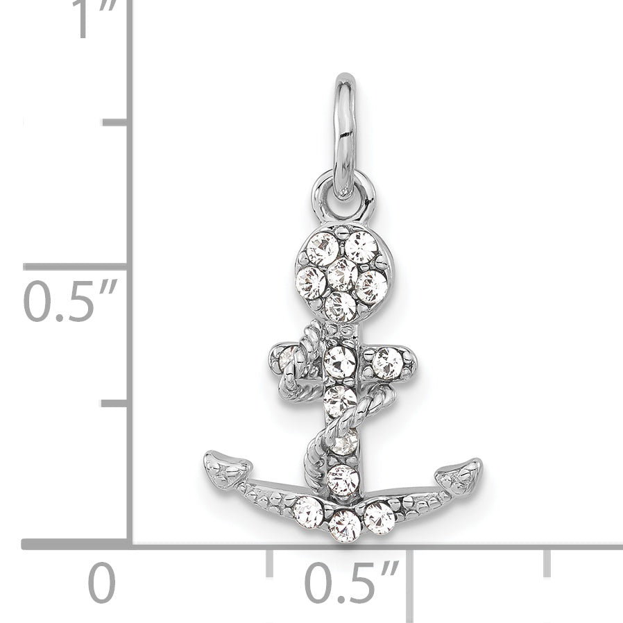 Sterling Silver Polished Crystal Mariner Cross Pendant