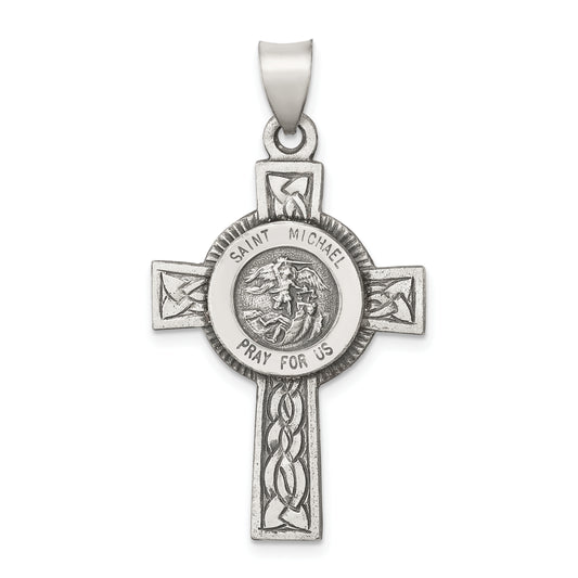 Sterling Silver Antiqued, Textured And Polished St. Michael Pendant