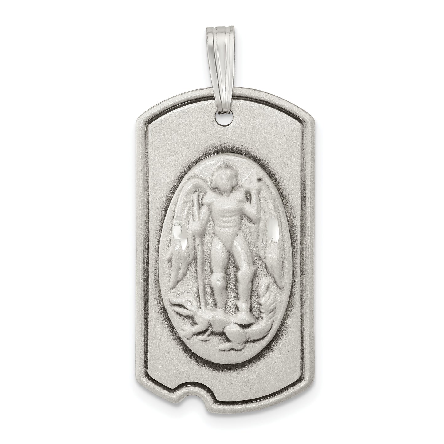 Sterling Silver Antiqued Dog Tag Saint Michael Pendant