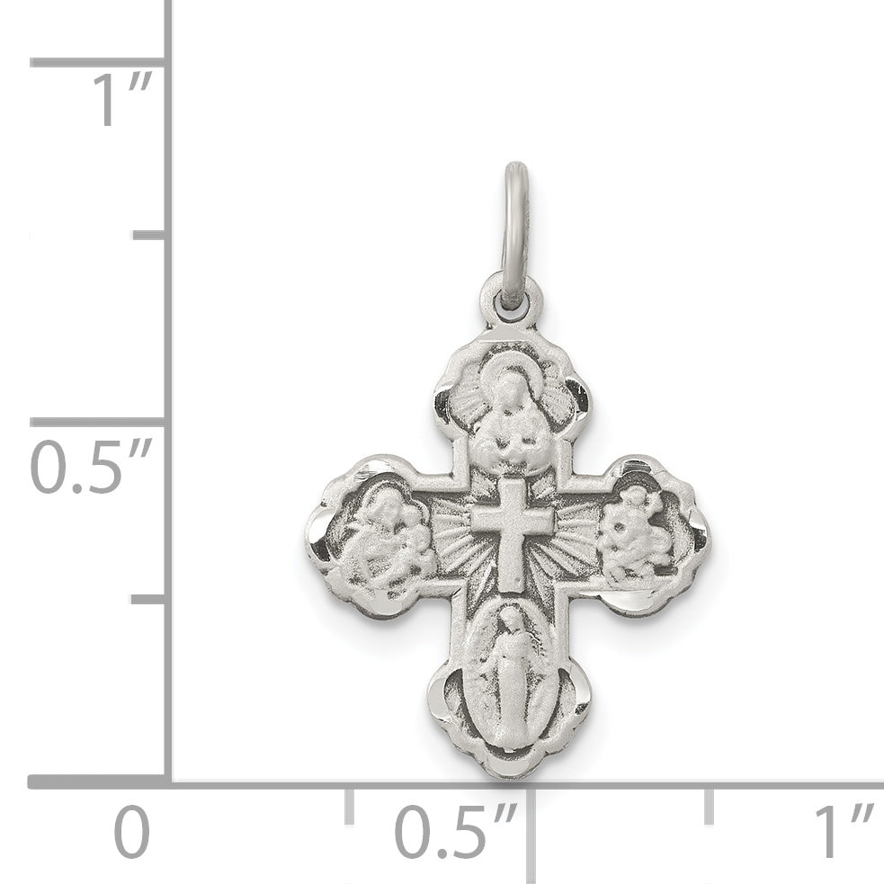 Sterling Silver Antiqued Mini 4-Way Medal Cross Pendant