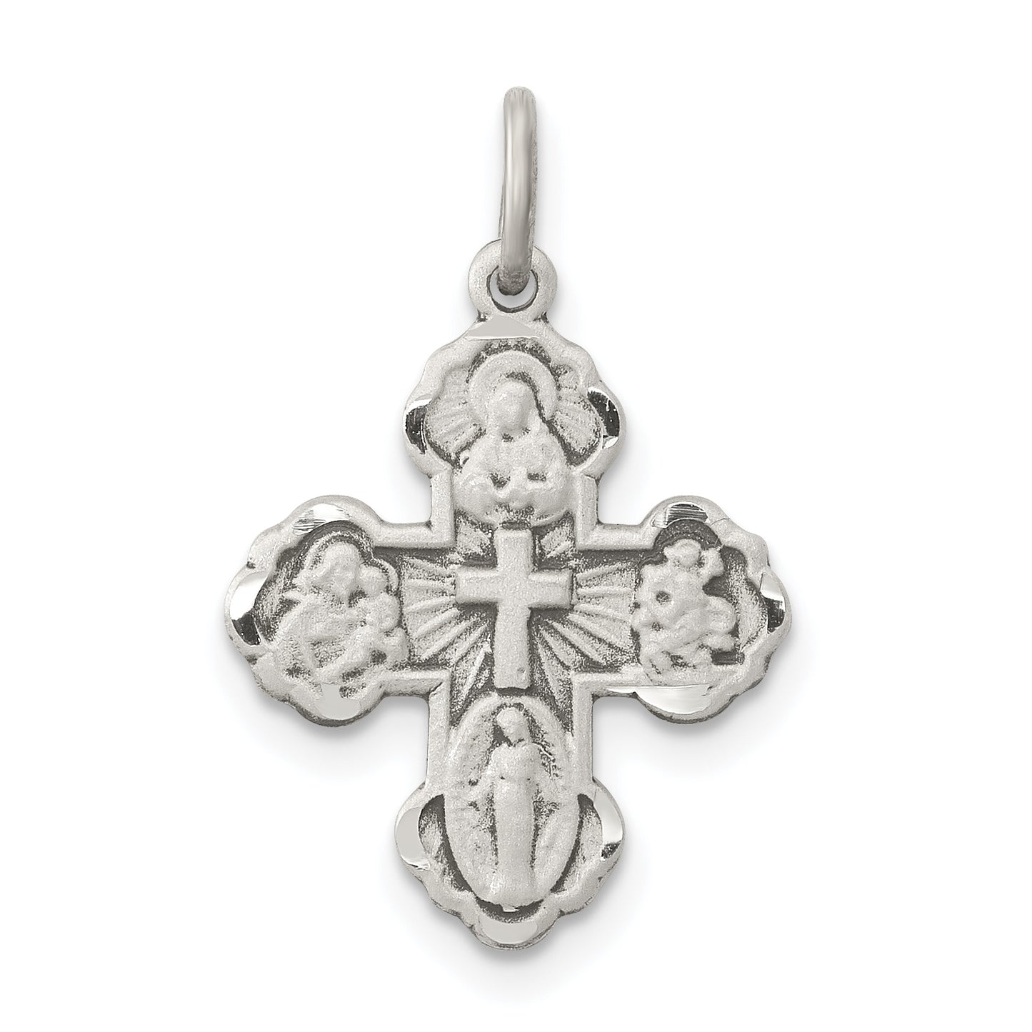 Sterling Silver Antiqued Mini 4-Way Medal Cross Pendant