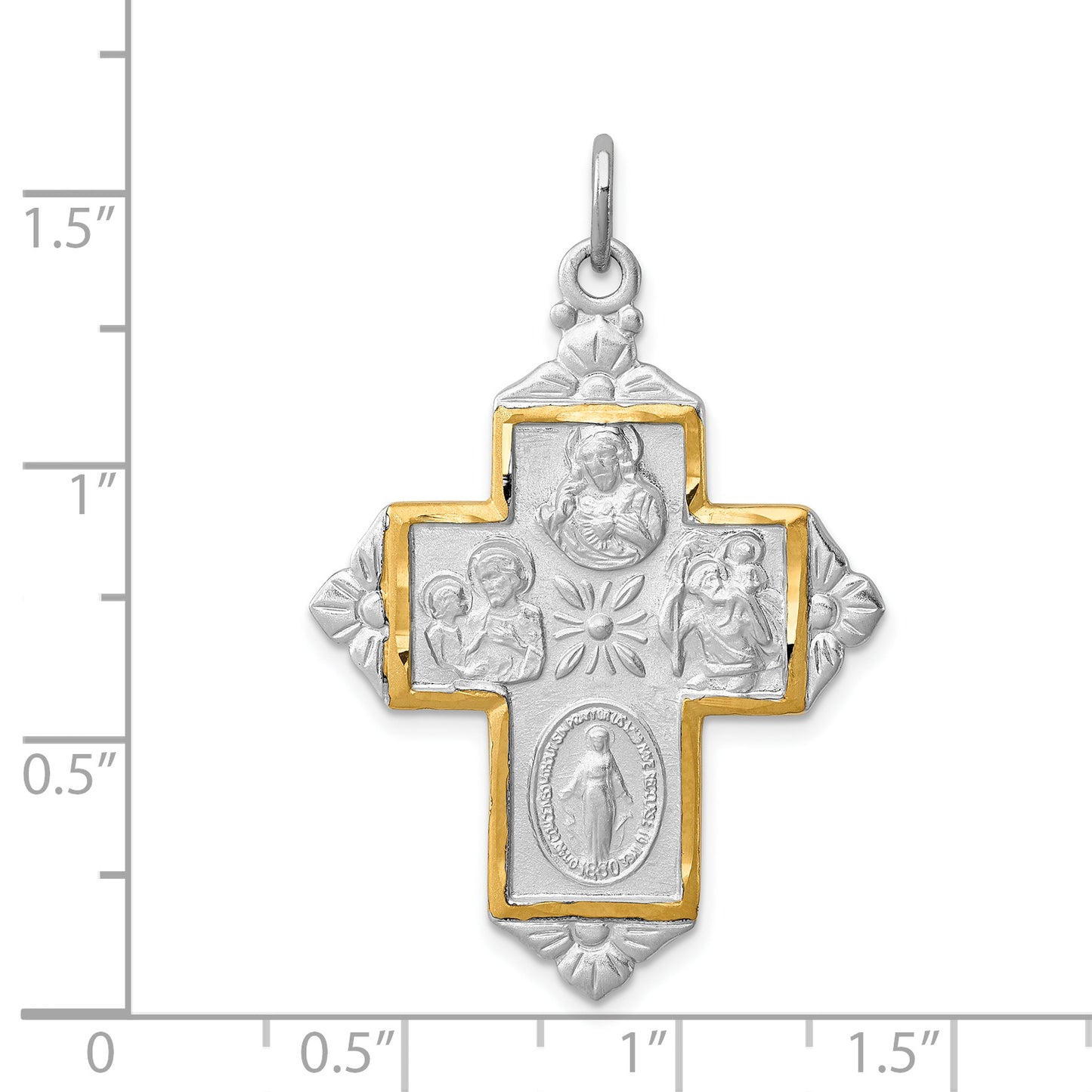 Sterling Silver Rhodium-Plated & Gold-Tone 4-Way Medal Cross Pendant