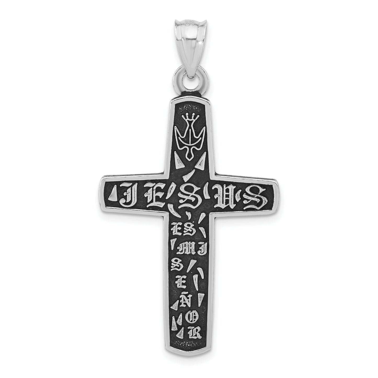 Sterling Silver Polished & Antiqued Jesus Cross Pendant