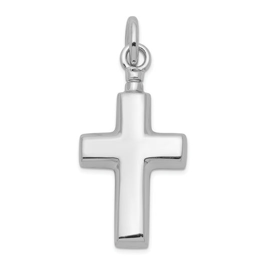 Sterling Silver Rhodium-Plated Polished Cross Ash Holder Pendant